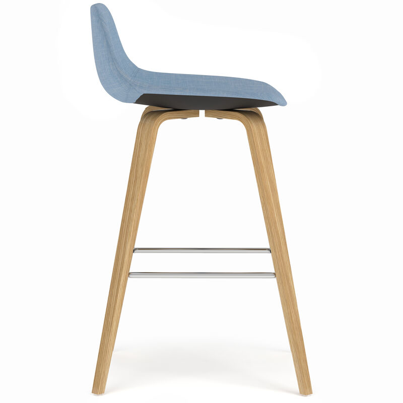 Randolph Mid-Century Modern 28 inch Bentwood Counter/ Bar Height Stool (Set of 2) with Light Wood in Denim Blue Polyester linen