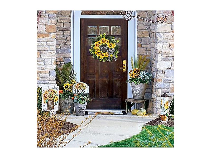 Sunflower Wreath Welcome Spring Summer Front Door Unique Housewarming Gift Day image number 3