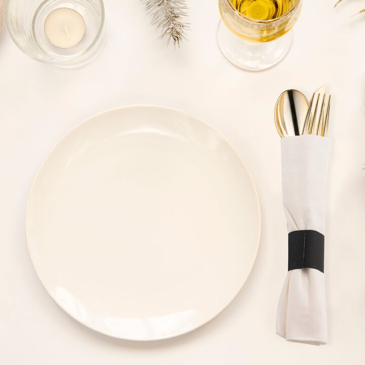 Gold Plastic Cutlery in White Napkin Rolls Set (100 Sets)