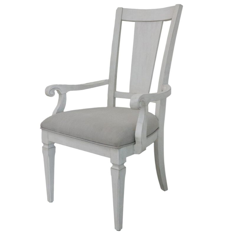HomeRoots Set of Two Light Gray and White Upholstered Linen And Solid Wood Open Back Dining Arm Chairs image number 3