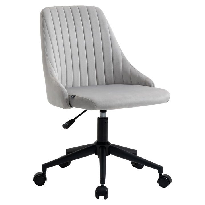 Vinsetto Mid-Back Office Chair, Velvet Fabric Swivel Scallop Shape Computer Desk Chair for Home Office or Bedroom, Grey