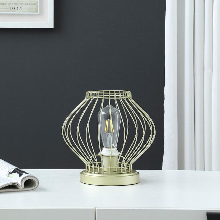 Hivvago 10" Gold Bedside Table Lamp With Gold Cage Shade