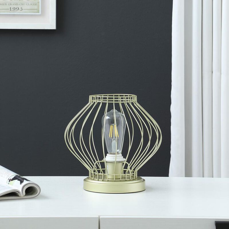 Hivvago 10" Gold Bedside Table Lamp With Gold Cage Shade