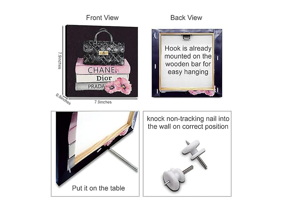 4 Pack Fashion Canvas Wall Art Pink Black Decor Aesthetic Framed Posters Women