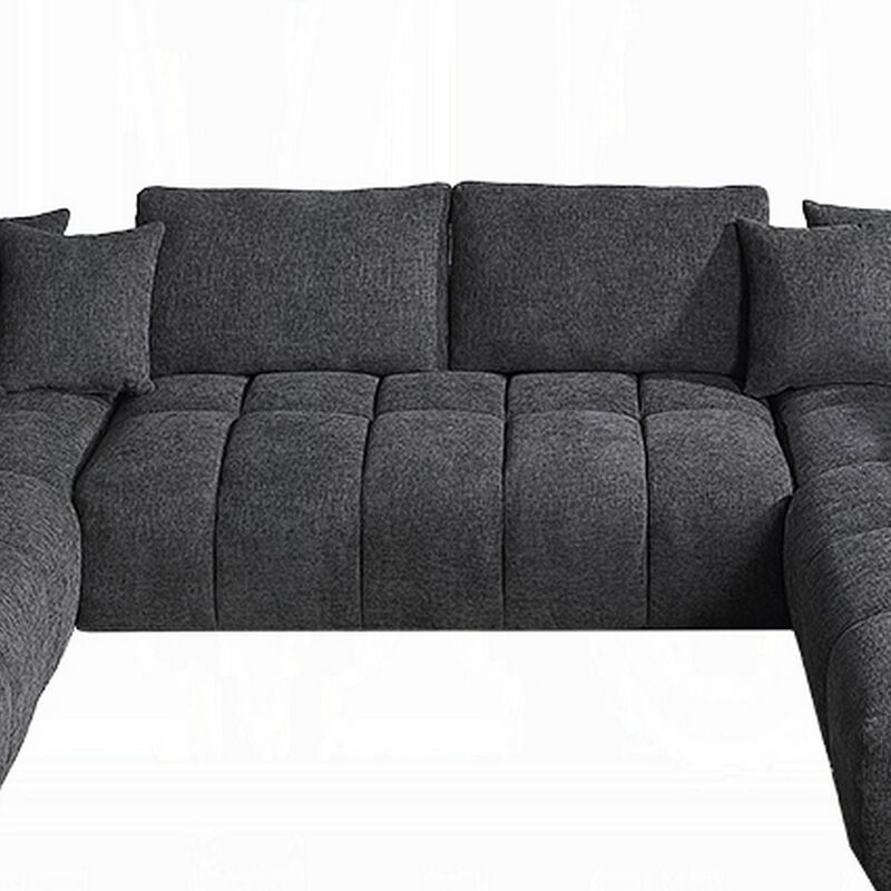 Cloe U Sectional Sofa, 3 Accent Pillows, Gray Linen Fabric, 149 Inch image number 3