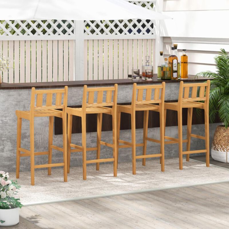 Hivvago 30 Inch Teak Wood Bar Chair with Footrest and Backrest for Deck Poolside Garden