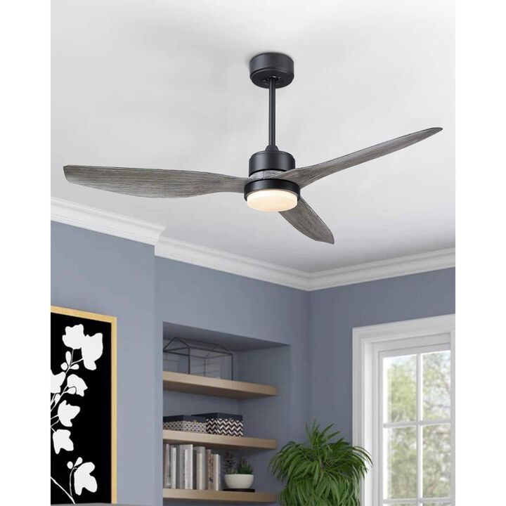 52 Inch Blade LED Propeller Ceiling Fan with Remote Control, Wood Color
