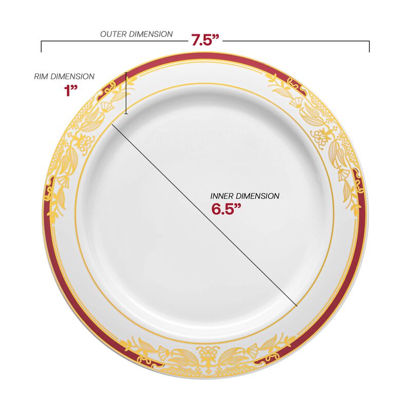White with Burgundy and Gold Harmony Rim Plastic Dinnerware Value Set (40 Sets) image number 3