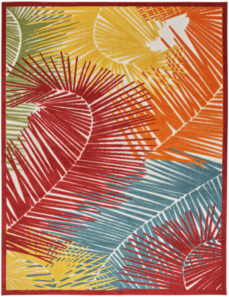 HomeRoots 5' X 7' Orange Yellow Red Blue And Green Palm Leaf Indoor Outdoor Area Rug image number 2
