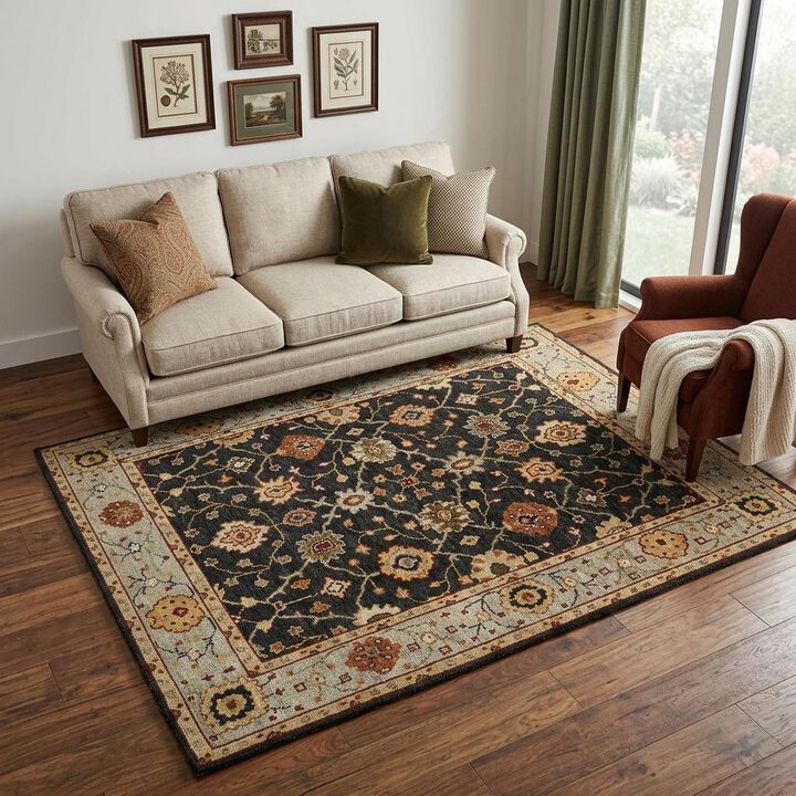 HomeRoots Wool Oriental Hand Knotted Area Rug With Fringe