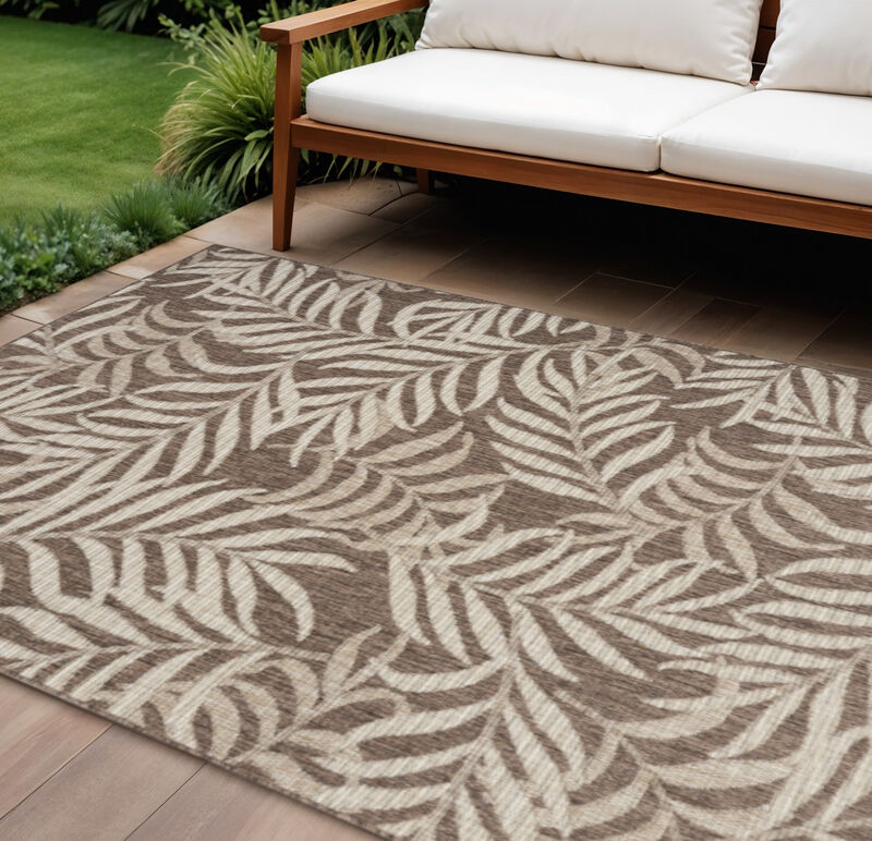 HomeRoots 8' X 10' Brown And Ivory Palm Leaf Indoor Outdoor Area Rug image number 1