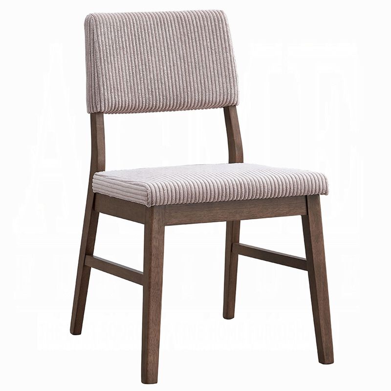 Koen Dining Side Chair Set of 2, Beige Corduroy Cushion, Walnut Brown