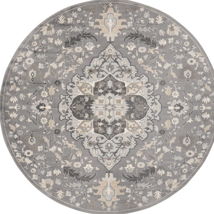 HomeRoots Floral Medallion Non Skid Round Rug