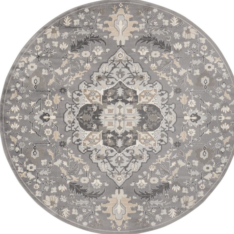 HomeRoots Floral Medallion Non Skid Round Rug image number 0