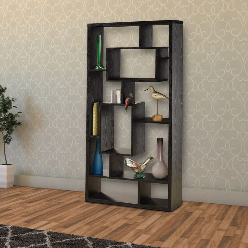 Asymmetrical Cube Black Book Case with Shelves