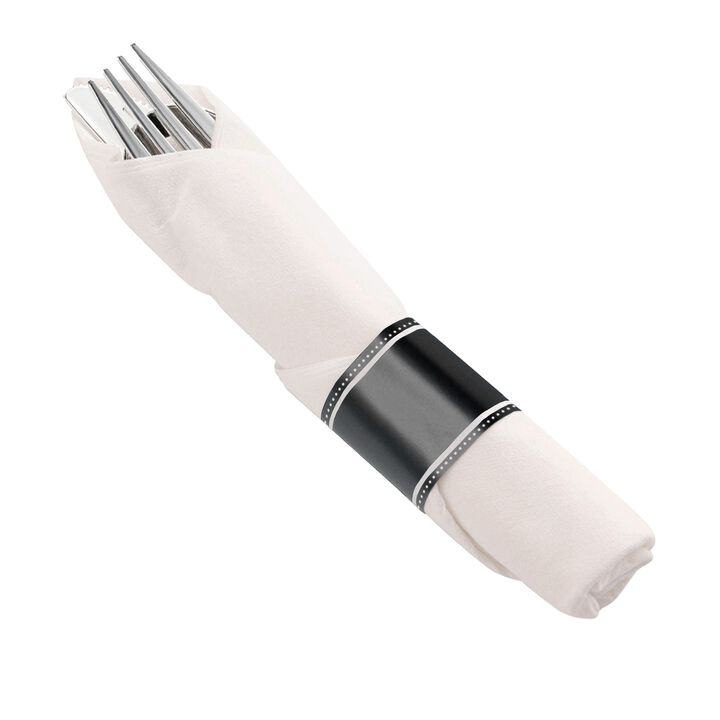 Silver Plastic Cutlery in White Napkin Rolls Set (100 Sets)