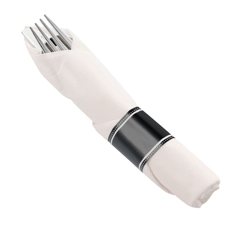 Silver Plastic Cutlery in White Napkin Rolls Set (100 Sets) image number 0