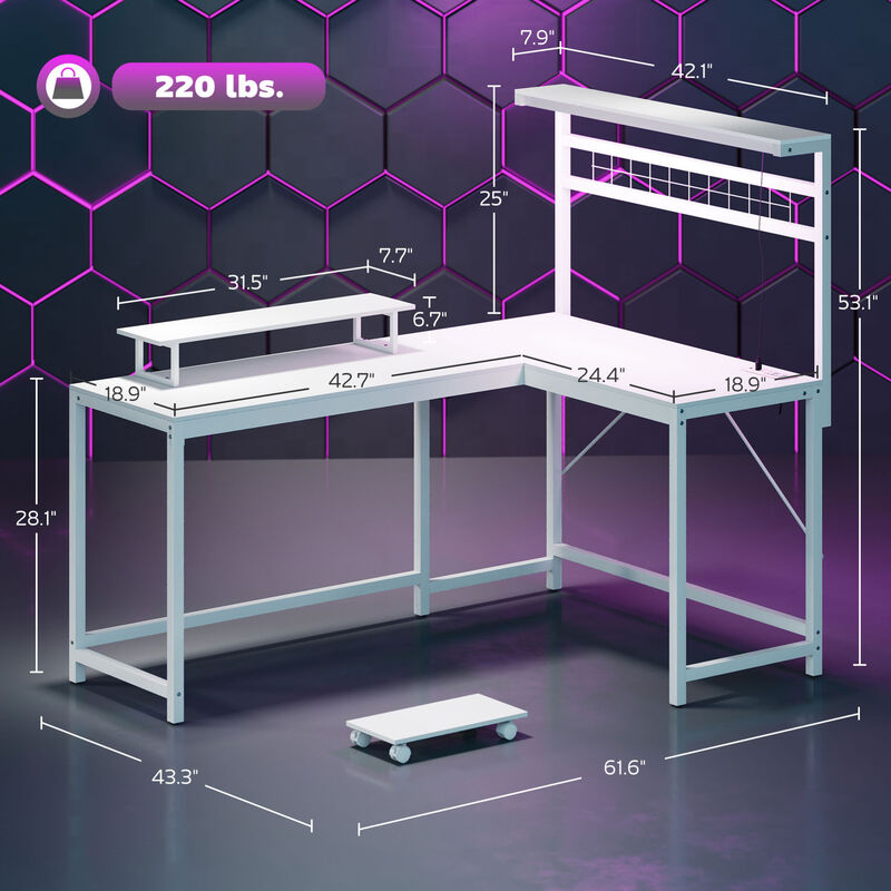 GOODSILO L-Shaped Gaming Desk with RGB LED Lighting, Power Outlets, and Convertible Workspace Design image number 2