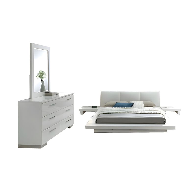Estin 4pc Queen Bedroom Set, Low Profile Bed, Dresser Mirror, White image number 2