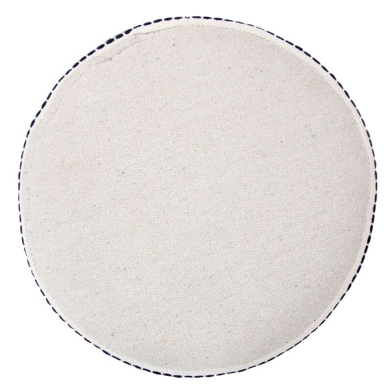 Hivvago 18 Inch Blue Cotton Cylinder Striped Pouf Ottoman