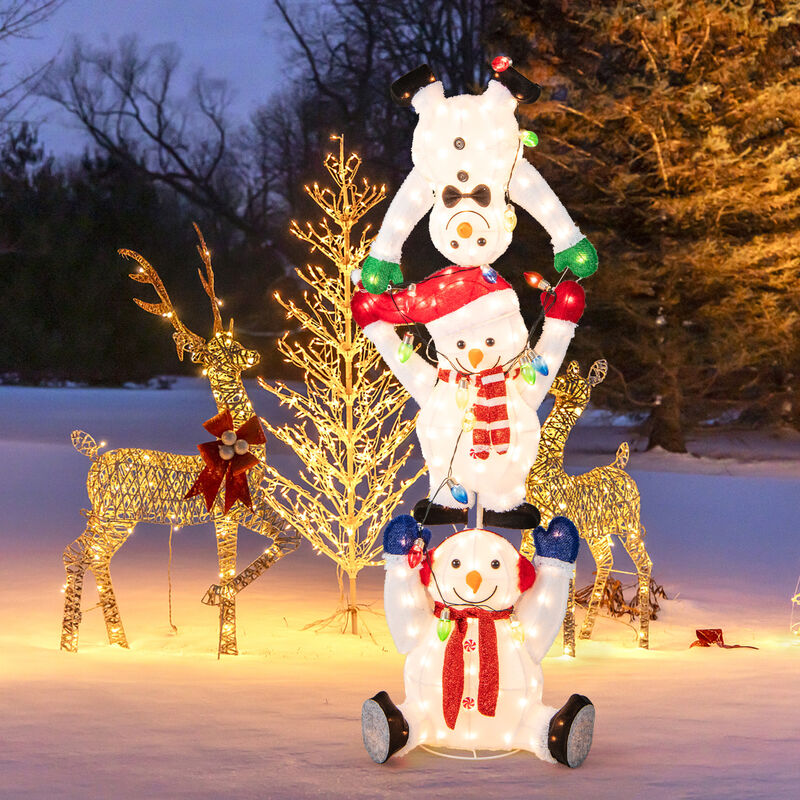 5.6 Feet Lighted Stacked Snowmen Christmas Decoration image number 1