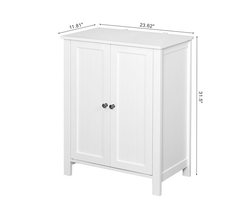Hivvago Bathroom Floor Storage Cabinet with Double Door Adjustable Shelf