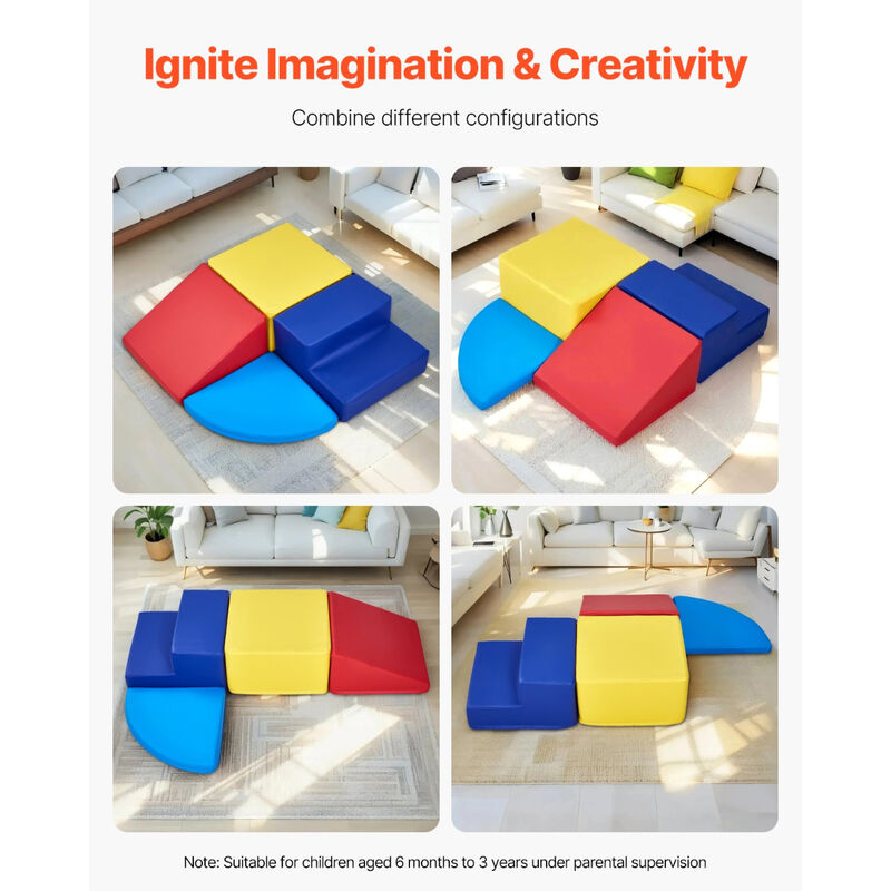 Indoor Climbing Set for Toddlers, 4-Piece Soft Foam Blocks for Active Play