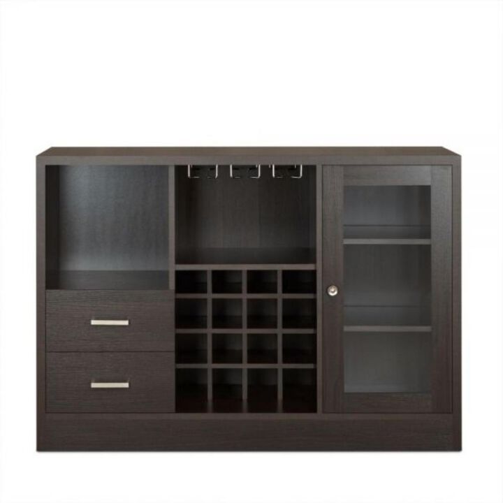 Solid Wood Frame Shelf Unit with Five Shelves and Two Drawers for Storage