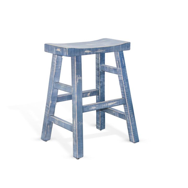 Starlight Canyon Home Ocean Blue Solid Wood Counter Stool, Saddle Seat Stool for Kitchen Counter