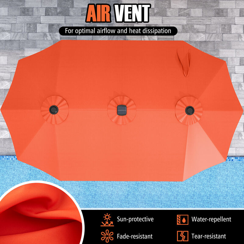 Extra-Large Patio Umbrella with LED Solar Lights and Crank Handle