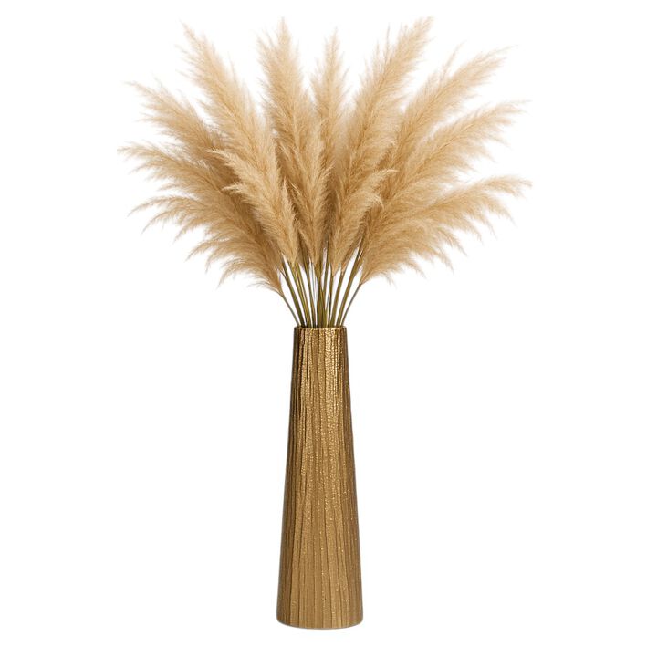 Metal, 35" Ribbed Floor Vase, Gold