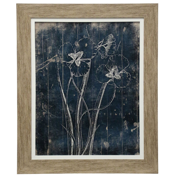 Blue Floral Textured Framed Print II