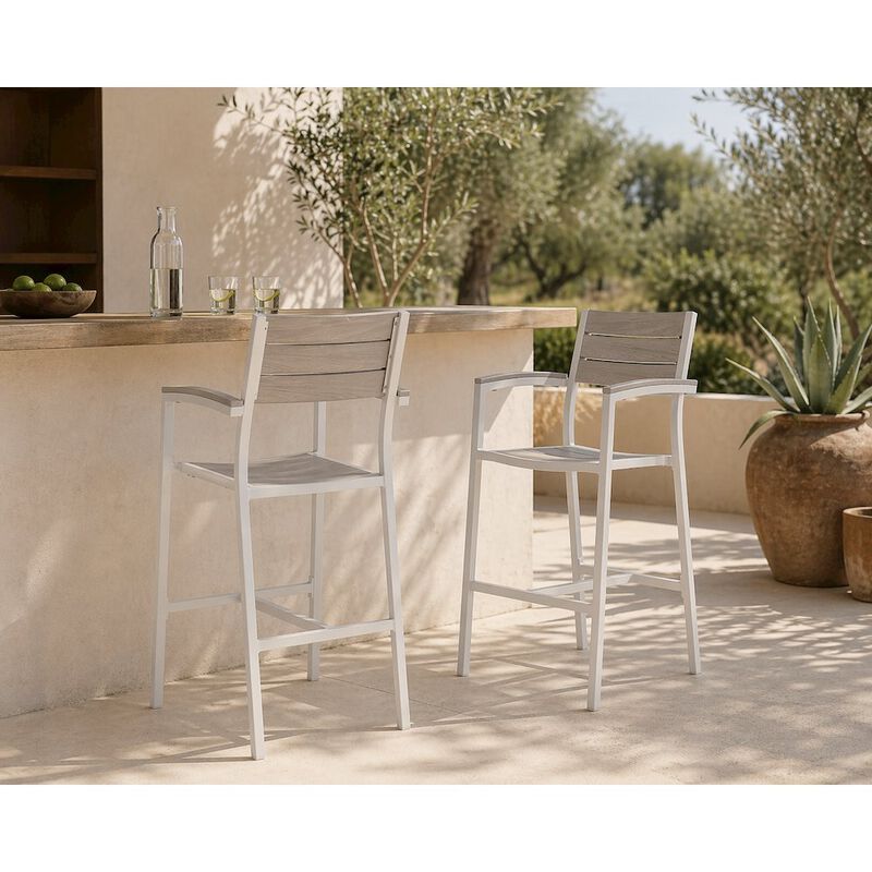 Aluminum Outdoor Patio Bar Stool with Armrests and Cushioned Seat image number 6