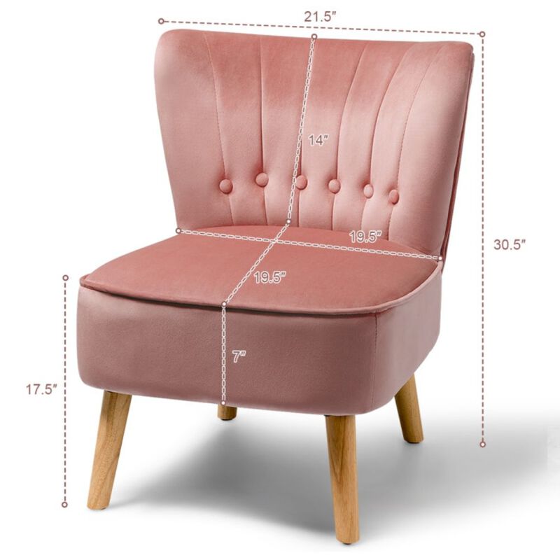 Hivago Armless Accent Chair Tufted Velvet Leisure Chair-Pink