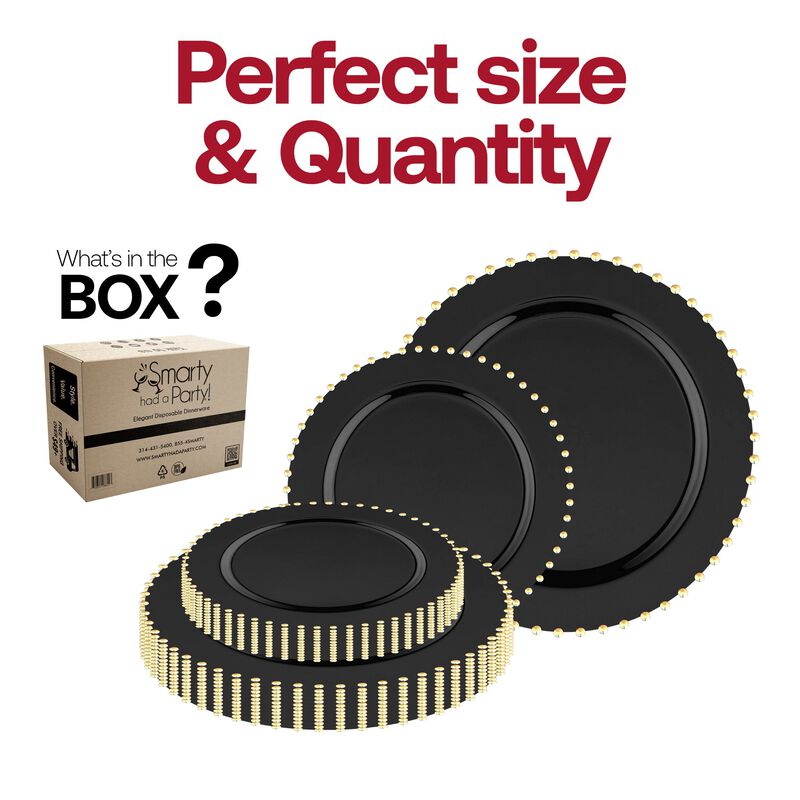 Black with Gold Pearl String Round Plastic Dinnerware Value Set (60 Sets) image number 4