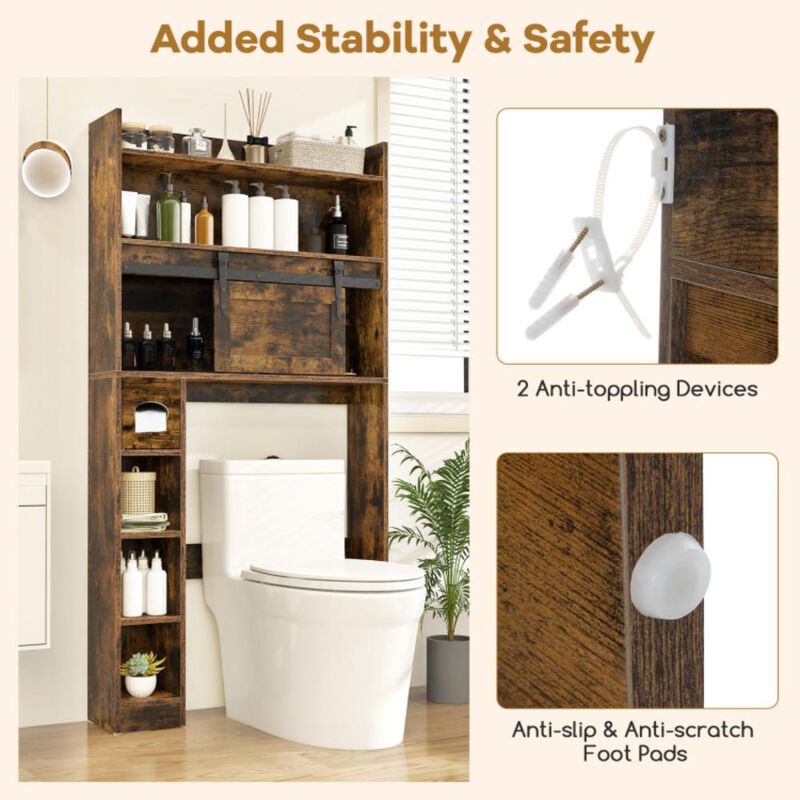 Hivvago Over The Toilet Storage Cabinet with Sliding Barn Door and Adjustable Shelves