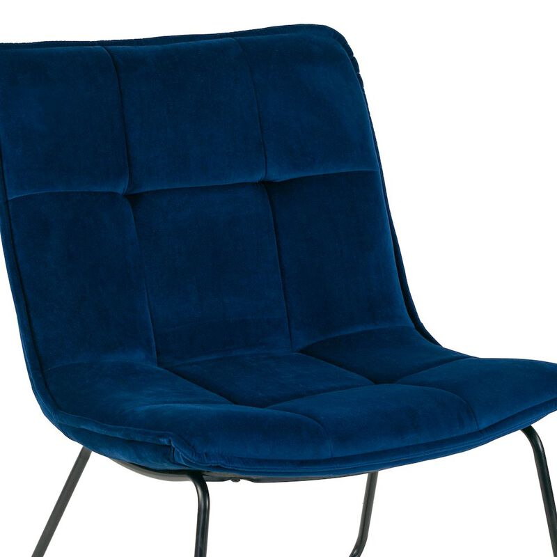 Glamour Home Aurele Blue Velvet Fabric Armless Accent Chair with Black Metal Legs