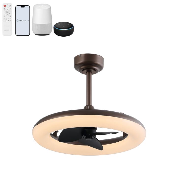 Piero 21.5" Contemporary Minimalist 3-Speed Metal Mobile-App/Remote-Controlled Dimmable Smart Integrated LED Ceiling Fan