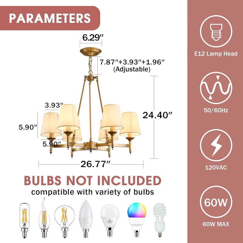 ShipItFurniture Gold Wagon Wheel Chandelier With White Linen Shade 6-Light image number 2
