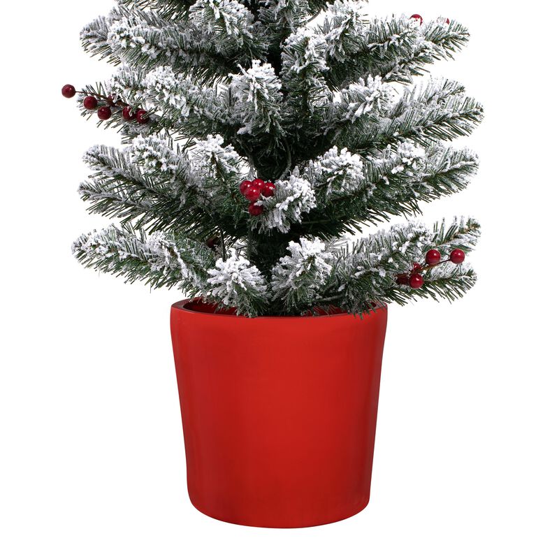 5 Foot Pre-lit Flocked Berry Artificial Fir Christmas Potted Pencil Tree image number 3