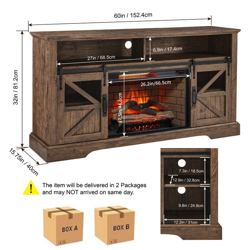 60 Inch Electric Fireplace Entertainment Center With Door Sensor image number 8