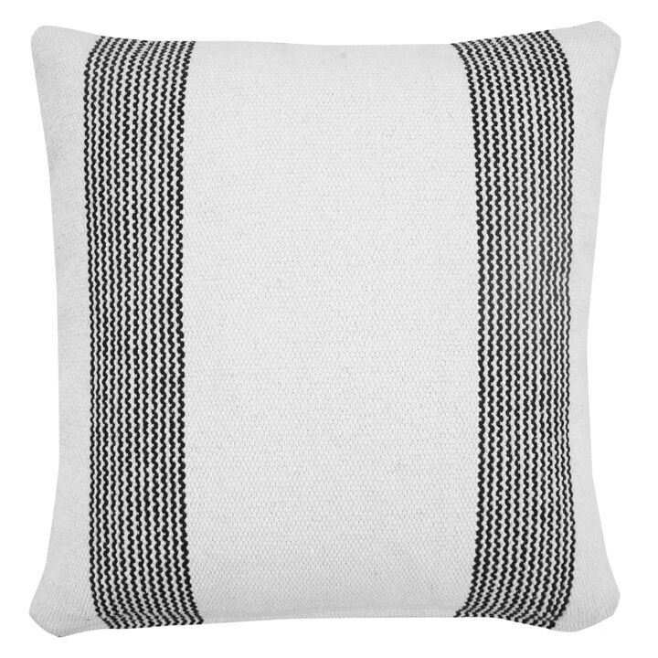 20" Black and White Pinstripe Bordered Square Throw Pillow