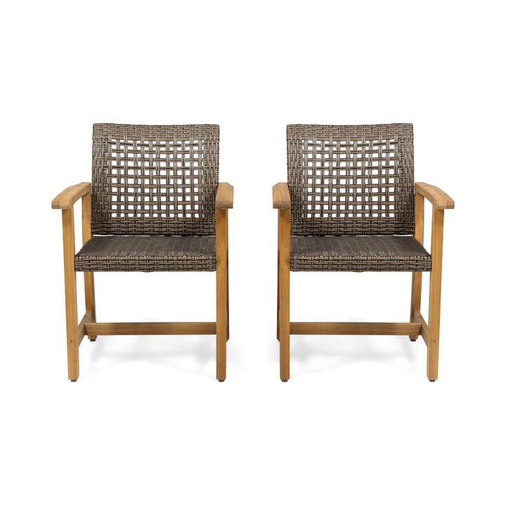 Outdoor Wooden Dining Armchair, Acacia Wood Patio Dining Chairs, Garden Seating (Set of 2)
