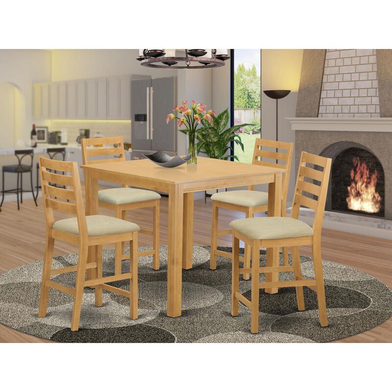 East West Furniture 5 PC Dining counter height set - Small Kitchen Table and 4 counter height Chairs.