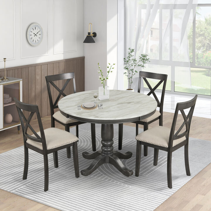 5 Pieces Dining Table and Chairs Set for 4 Persons