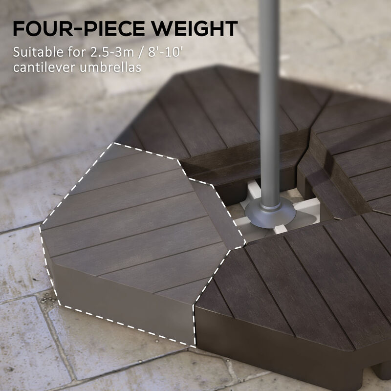 Outsunny 4 Piece Patio Cantilever Umbrella Base Weight Set, Outdoor Offset Umbrella Weights for Umbrella Stand, 132 lb. Capacity Water or 176 lb. Capacity Sand, Brown
