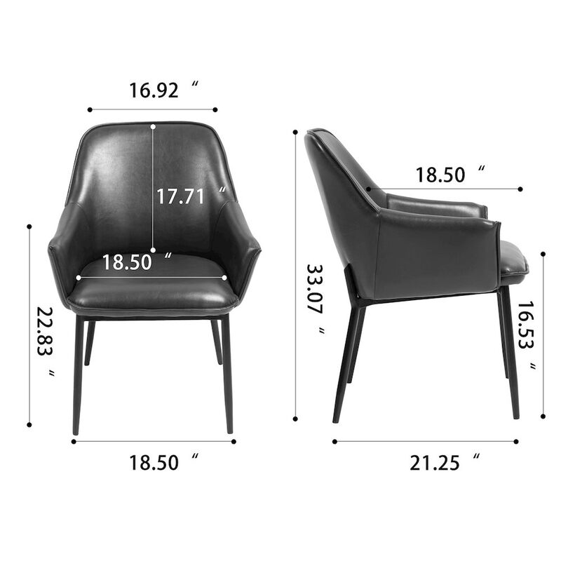 Glamour Home Set of 2 Dark Brown Faux Leather Upholstered Dining Chair Black Iron Legs