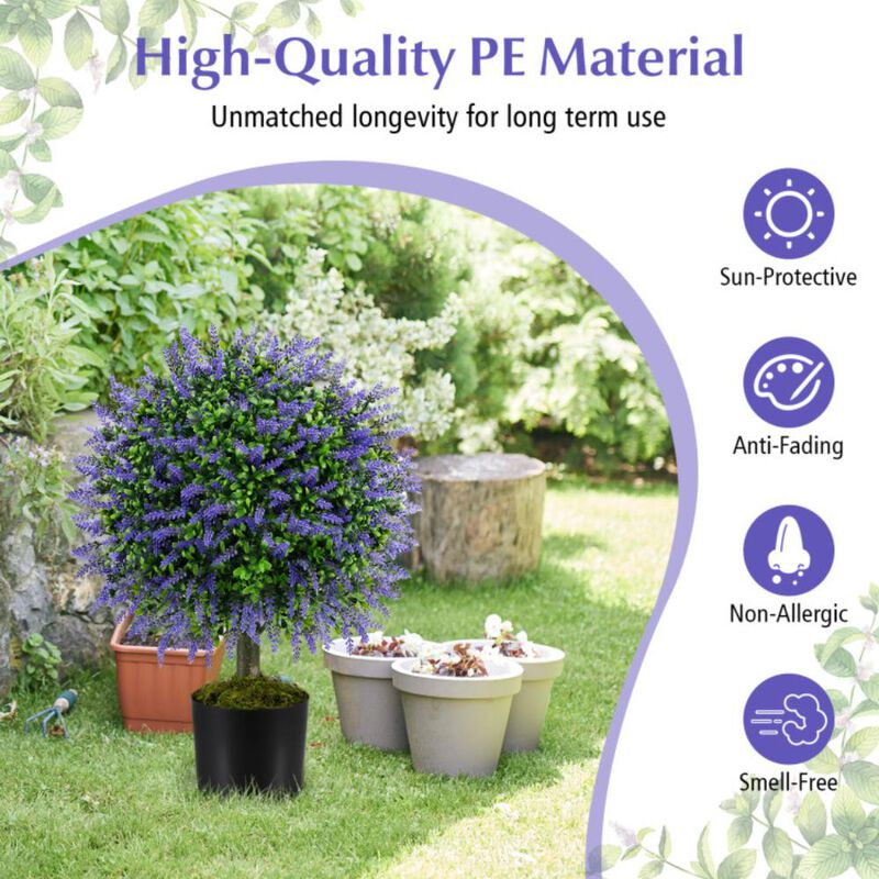 Hivvago 23 Inch Set of 2 Artificial Lavender Topiary Ball Trees with Cement-Filled Pot