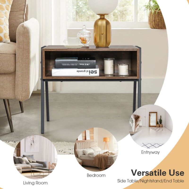 Hivago Stackable Night Stand Shelf Accent Table with Metal Frame