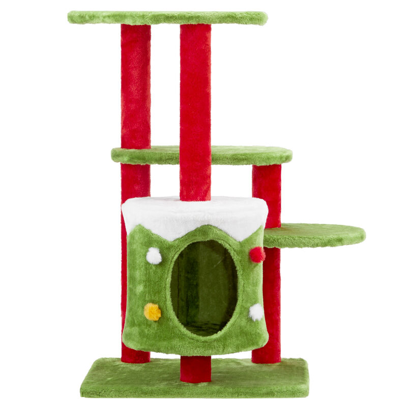 Christmas-Themed Cat Tower with Cozy Cat Condo Festive Playhouse for Cats